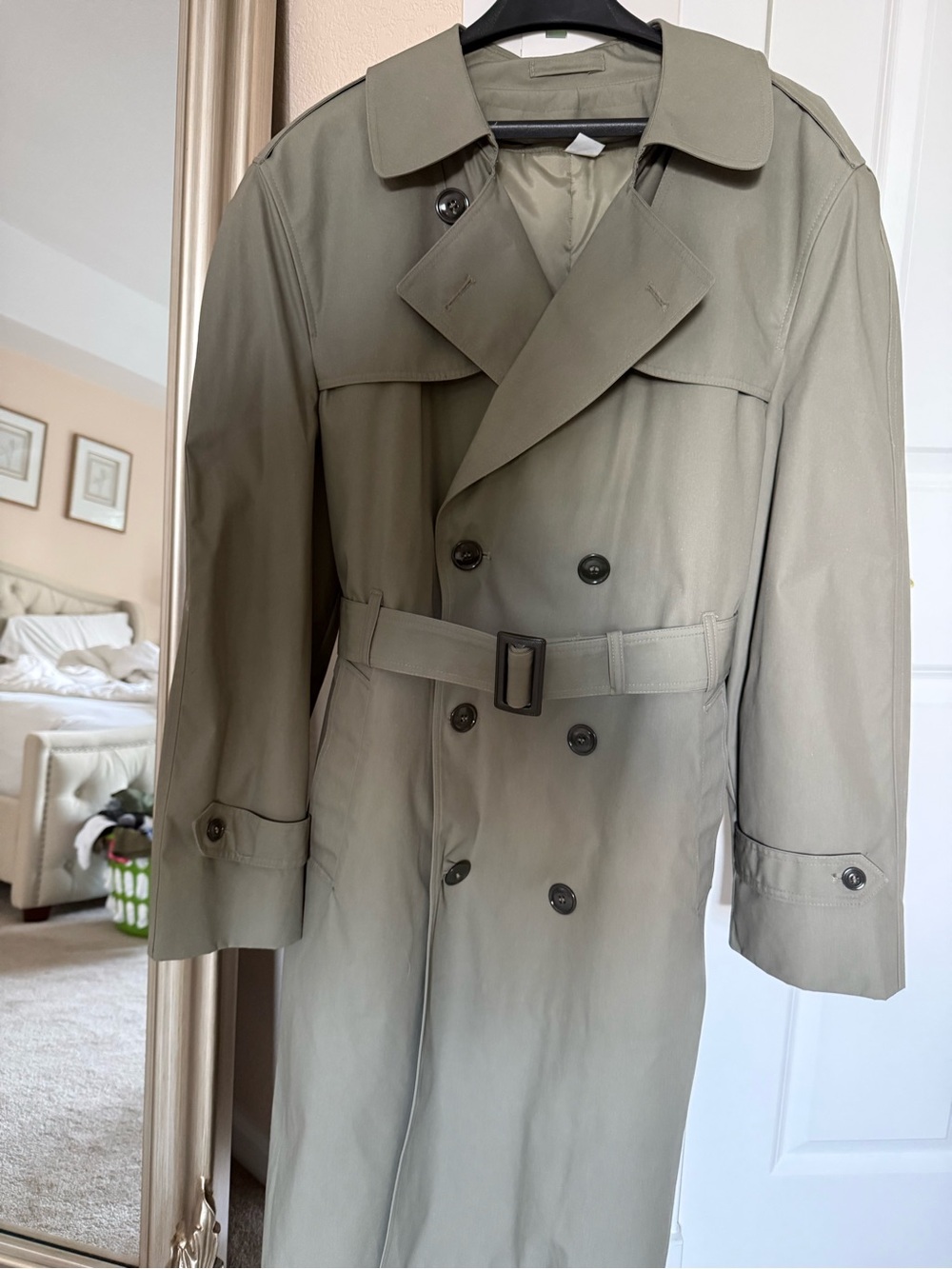 Men's Double-Breasted Trench Coat - Olive USMC Issue All Weather Trench Coat